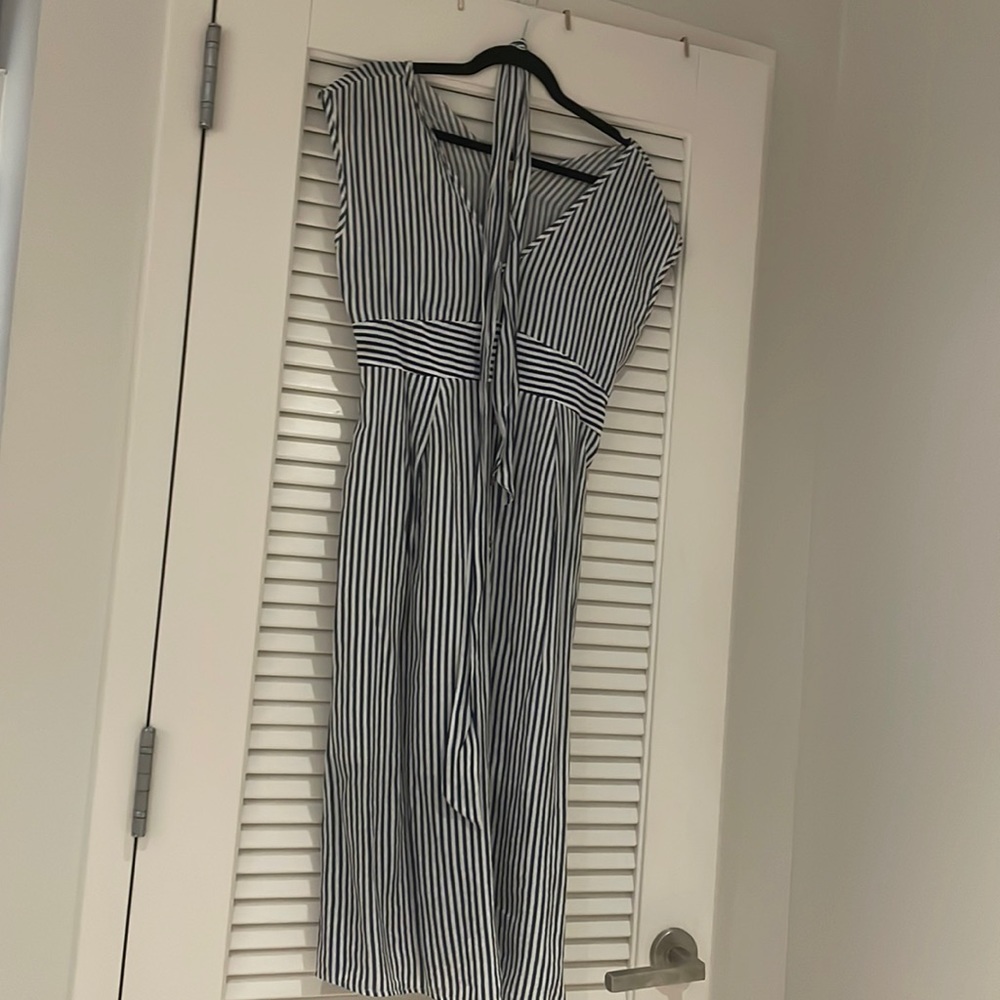 Light cotton blue and white striped dress with tie for waist